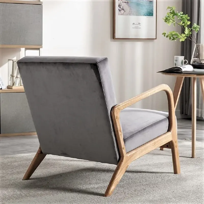 Velvet/ Wood Mid-century Modern Armchair