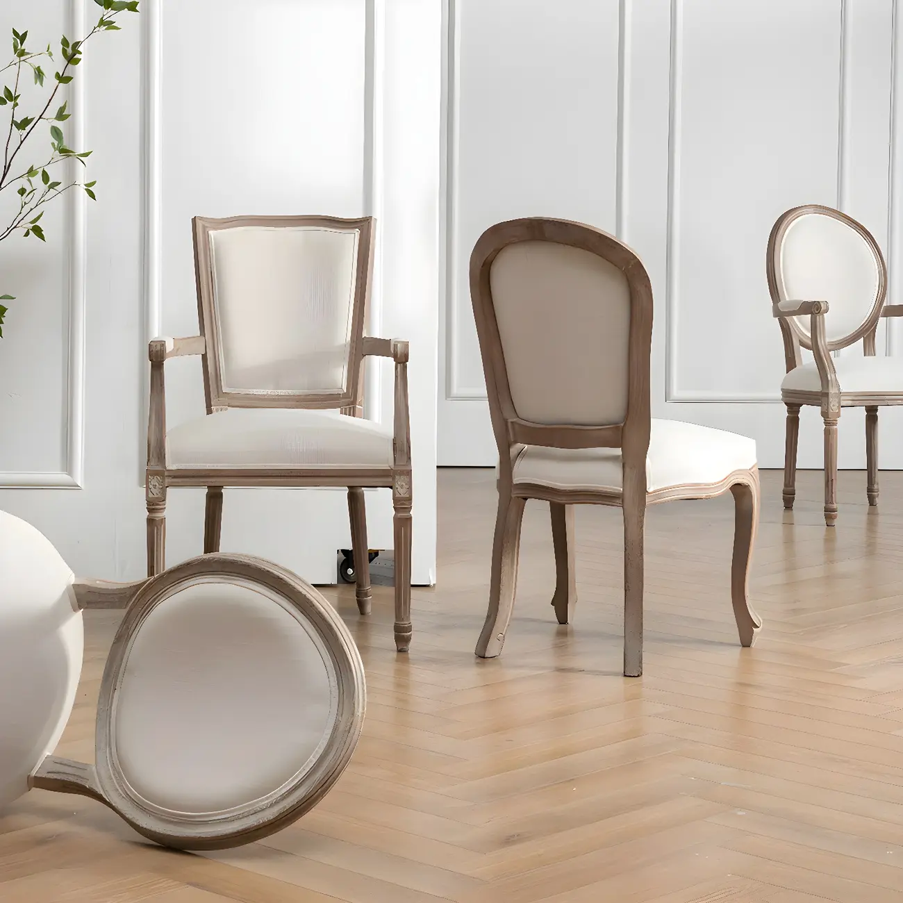 Upholstered King Louis Back Light Wood Dining Chair