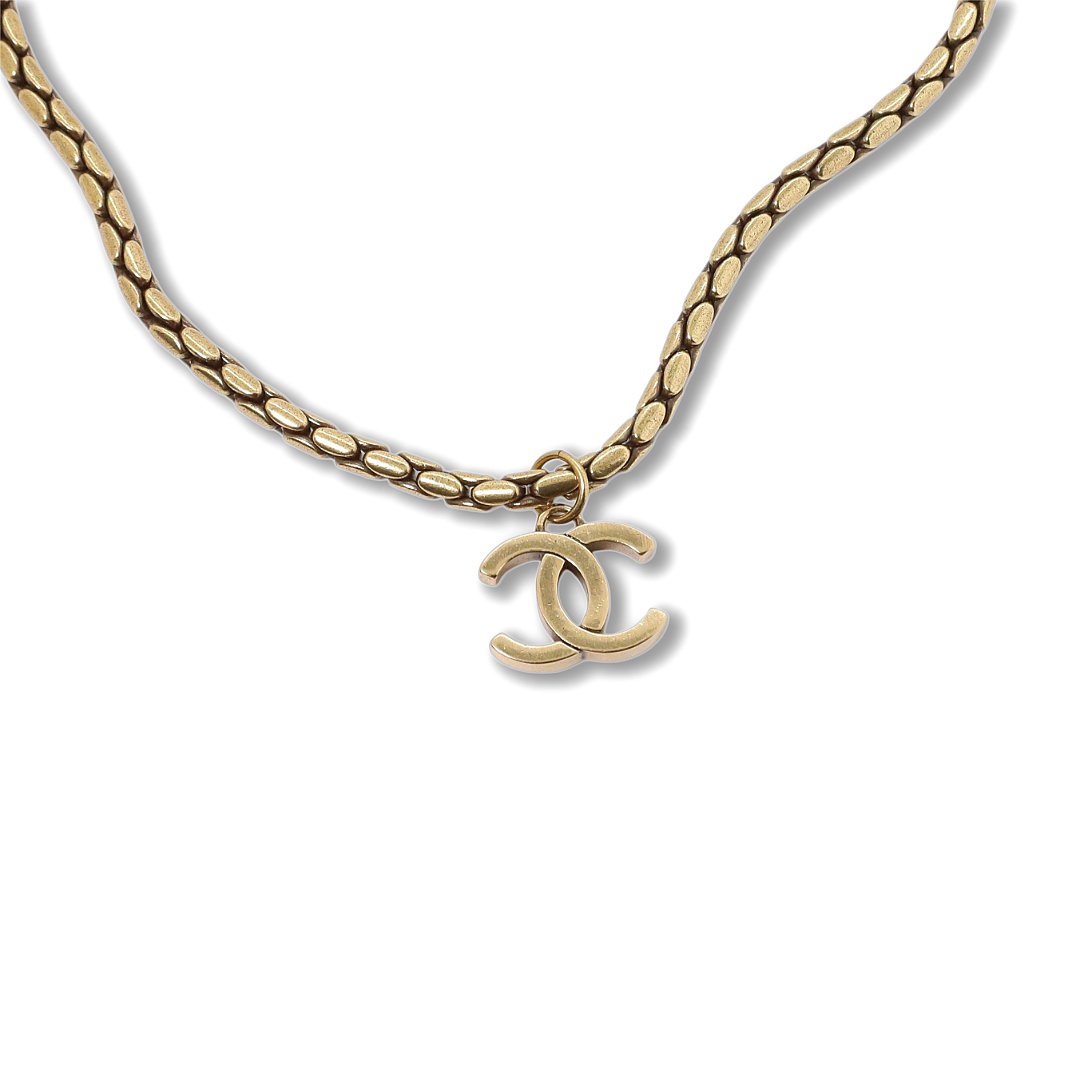CCN235 Chain vintage snake chain cc logo pendant necklace - ccjewelryacc