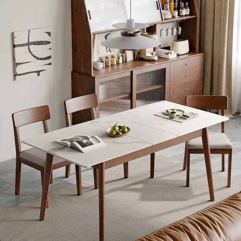 Nestfair Solid Oak Meet Dining Table with Marble Finish - N/A