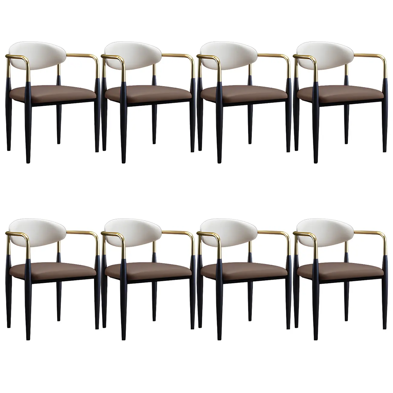 Curved Metal Legs Faux Leather Armrest Dining Chair