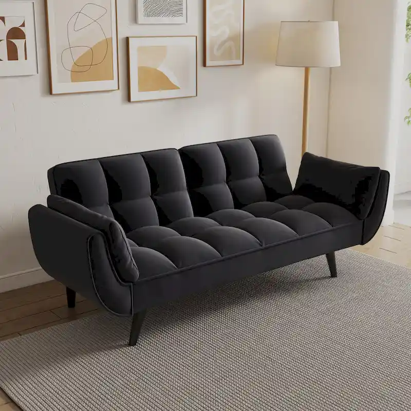 Black 57 Convertible Loveseat Sofa Bed with Adjustable Backrest