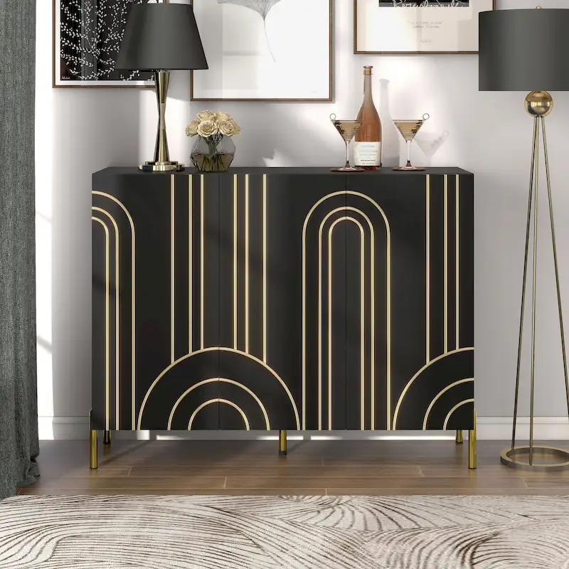 Modern 4-Shelf Sideboard Buffet with Storage Cabinet - Black/White