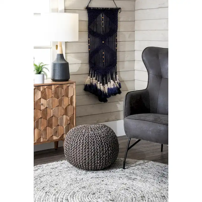 York Classic Knitted Solid Jute Ottoman Pouf