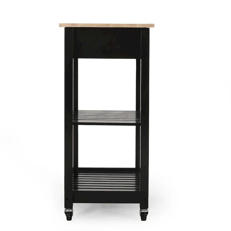 Compact Wooden Kitchen Cart with Wheels Shelves and Drawer by