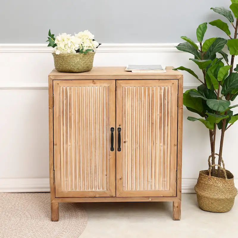 Natural Wood & White, 2-Door Storage Cabinet, 1-Person Assembly