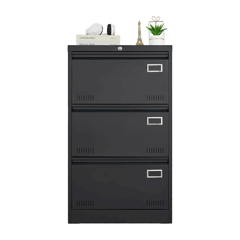 Black Locking Metal File Cabinets with Three Drawer, Lock and Key