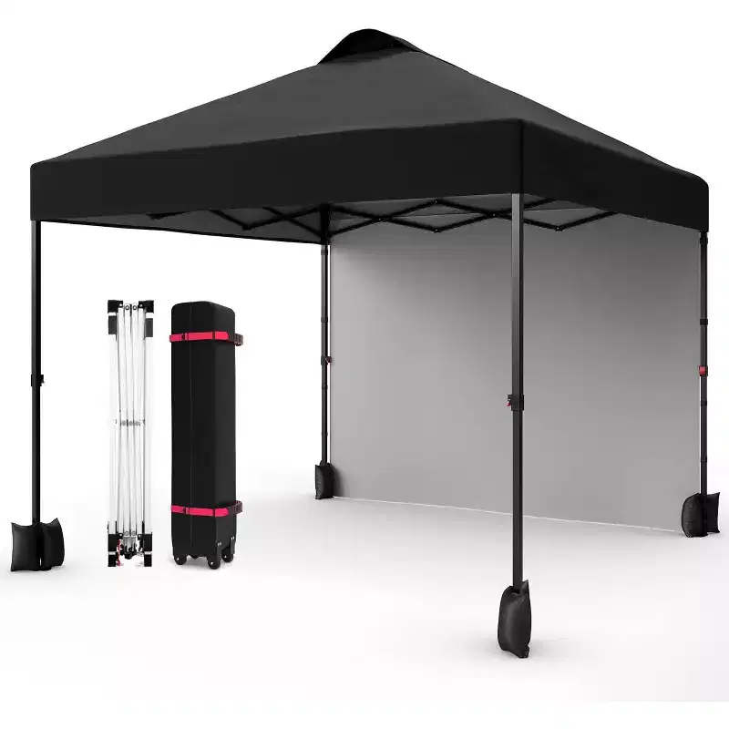 10x10 FT Pop Up Canopy, Ventilated Wind Tunnel Design, 1 Sidewall Included, Adjustable Portable Shelter for Parties, Camping, Outdoor Activities