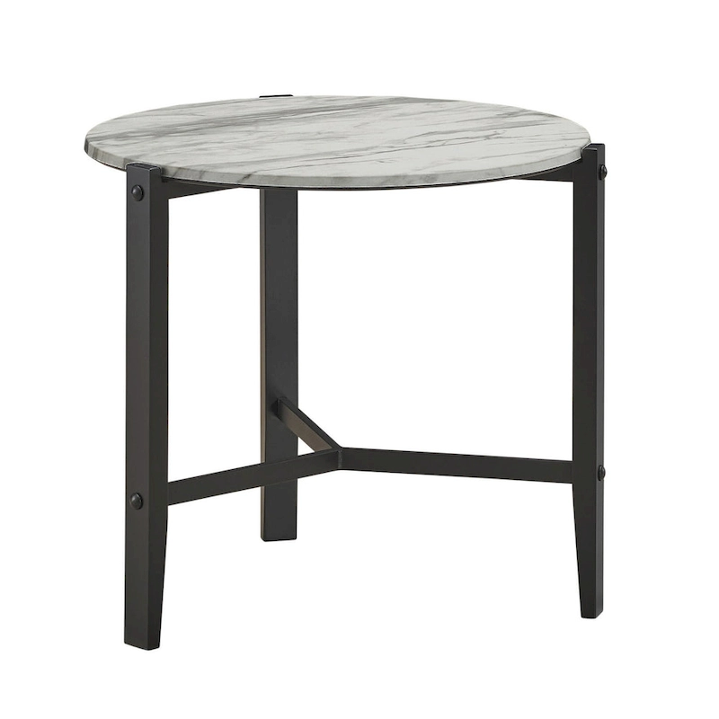 Myranda Faux White Marble and Black End Table