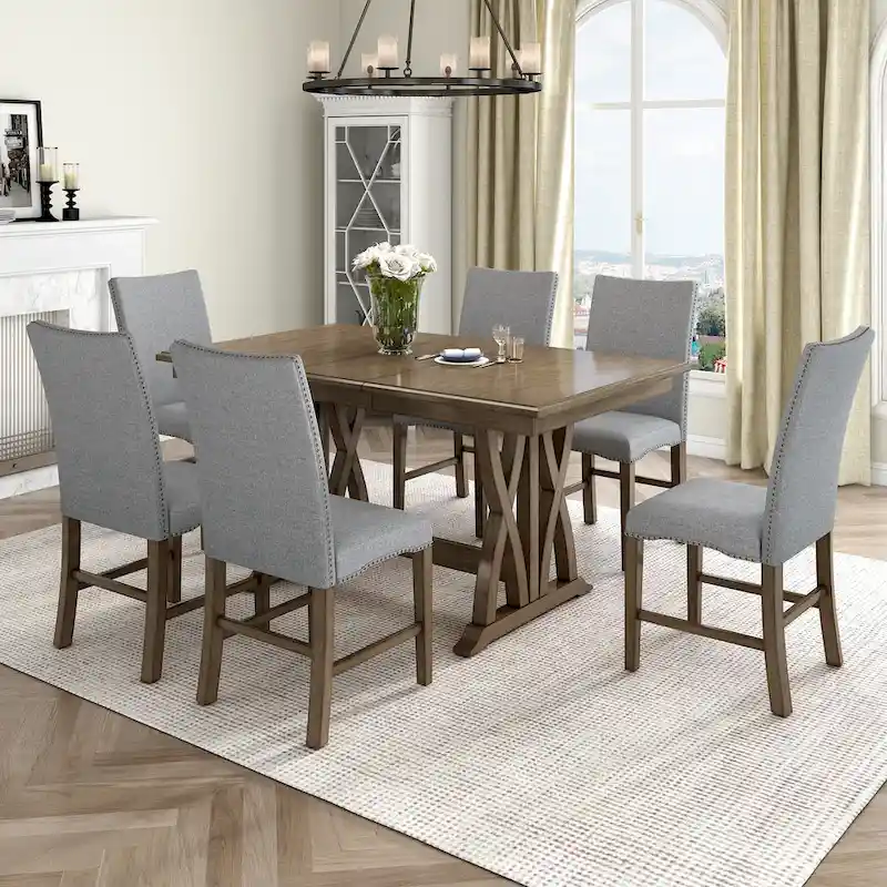 7-Piece Extendable Dining Table Set with Chairs and 12