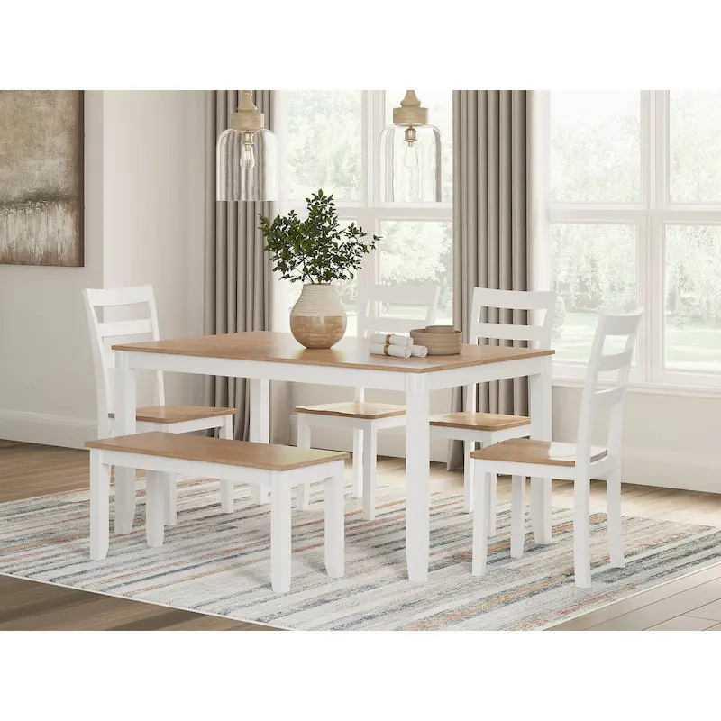 Signature Design by Ashley Gesthaven Dining Table with 4 Chairs and Bench (Set of 6)