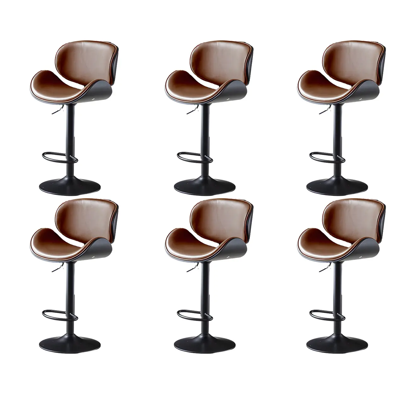 Arched Blackish Green Leather Swivel Adjustable Bar Stool