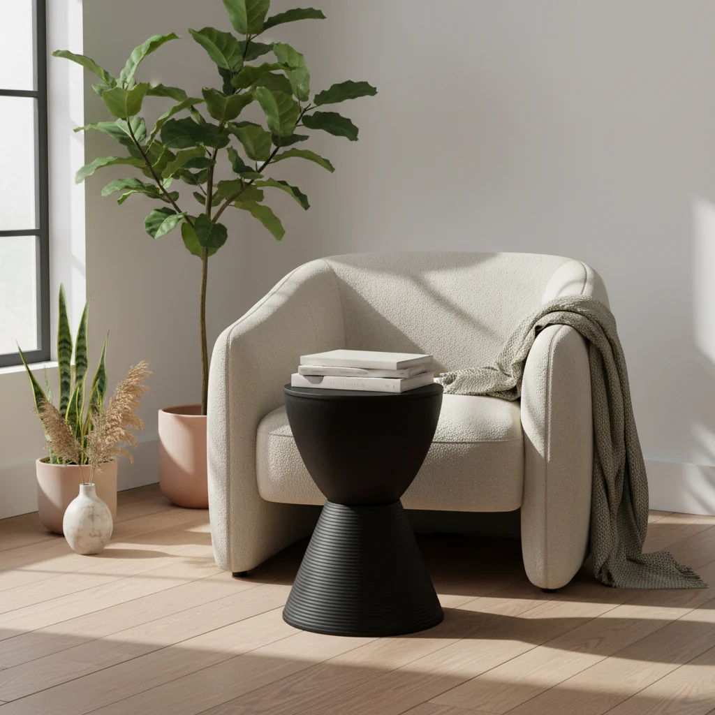 Round Side Table with Removable Lid - Hourglass Design for Living Room & Bedroom