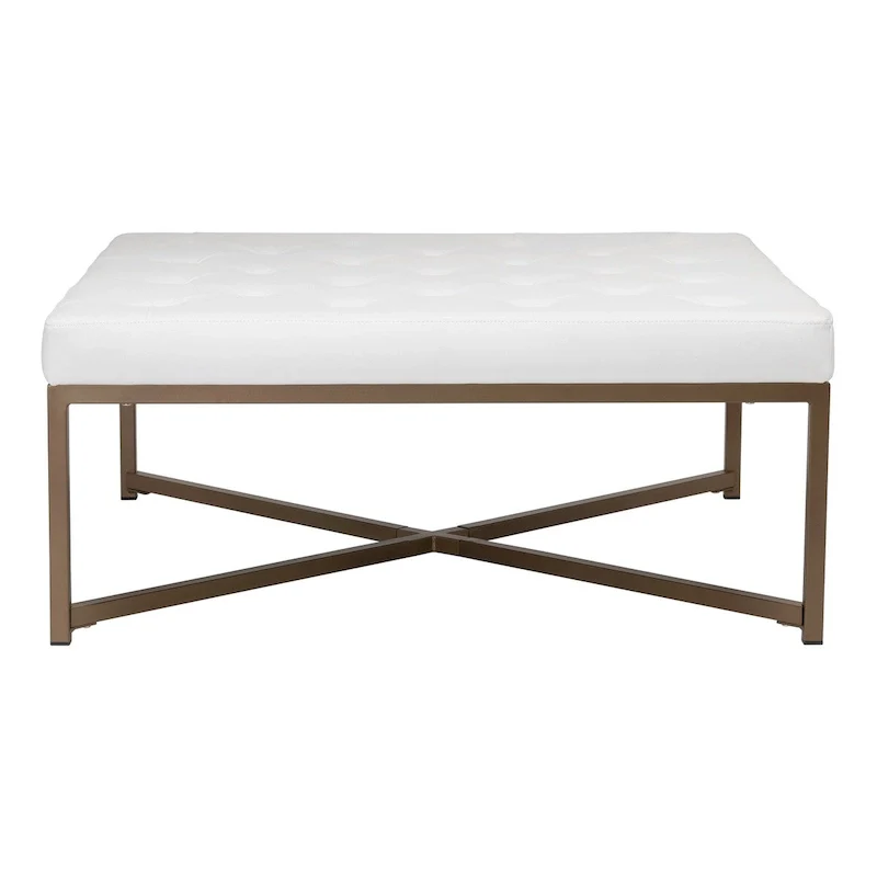 Studio Designs Home Camber Metal and Tufted Leather Large Cocktail Ottoman