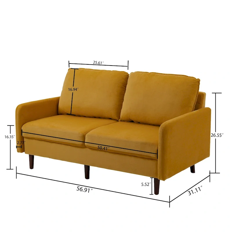 Modern Loveseat Velvet Wood Legs Sofa
