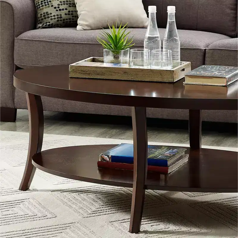GDFStudio Adriano Modern Oval Wooden 2-Tier Coffee Table with Underneath Shelf