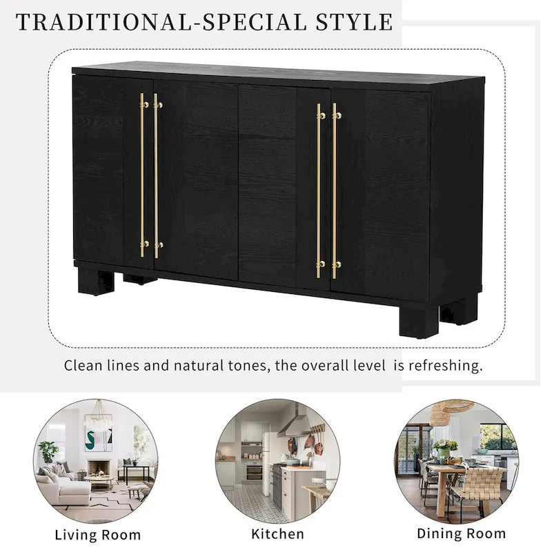 Wood Traditional Style Sideboard with Adjustable Shelves