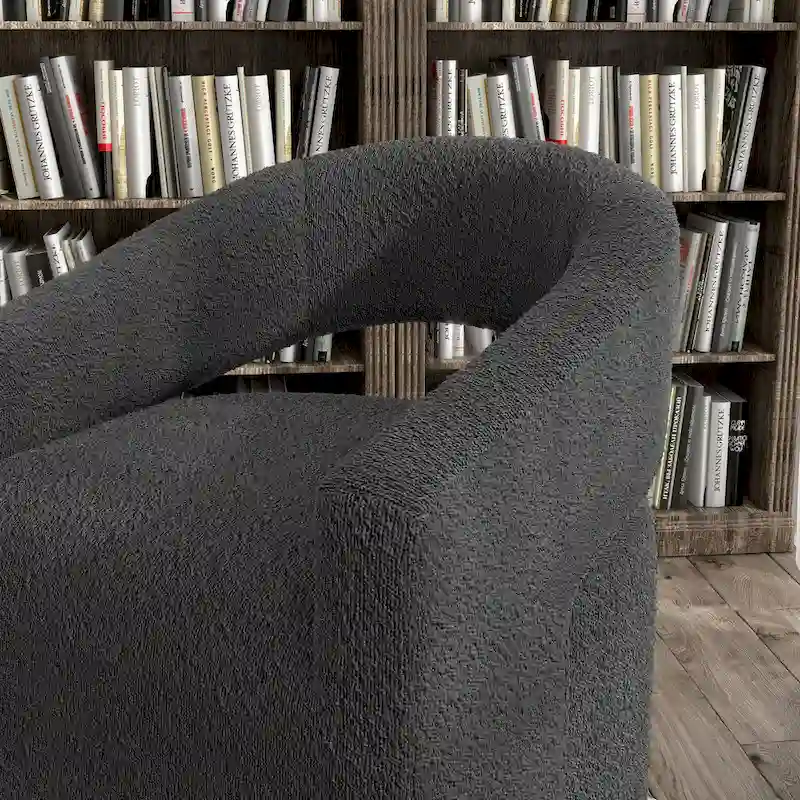 White / Charcoal Boucle Round Barrel Swivel Chair with Open Back – Modern Style, Seats 1