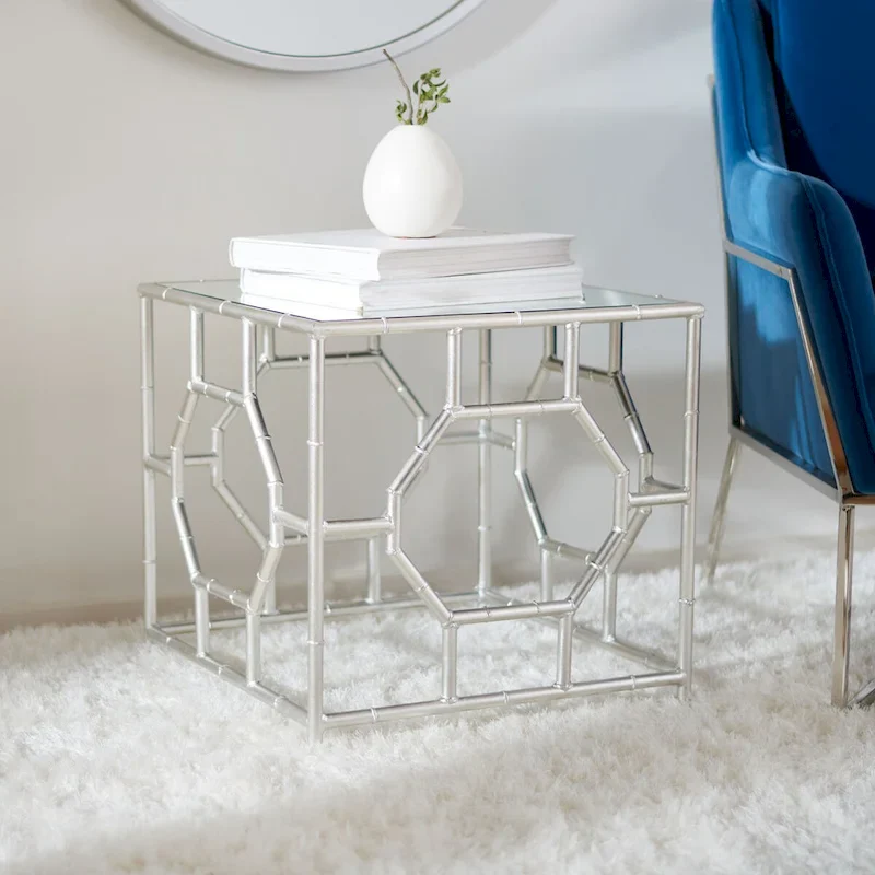 Silver Mirror Top Accent Side Table - Single Use