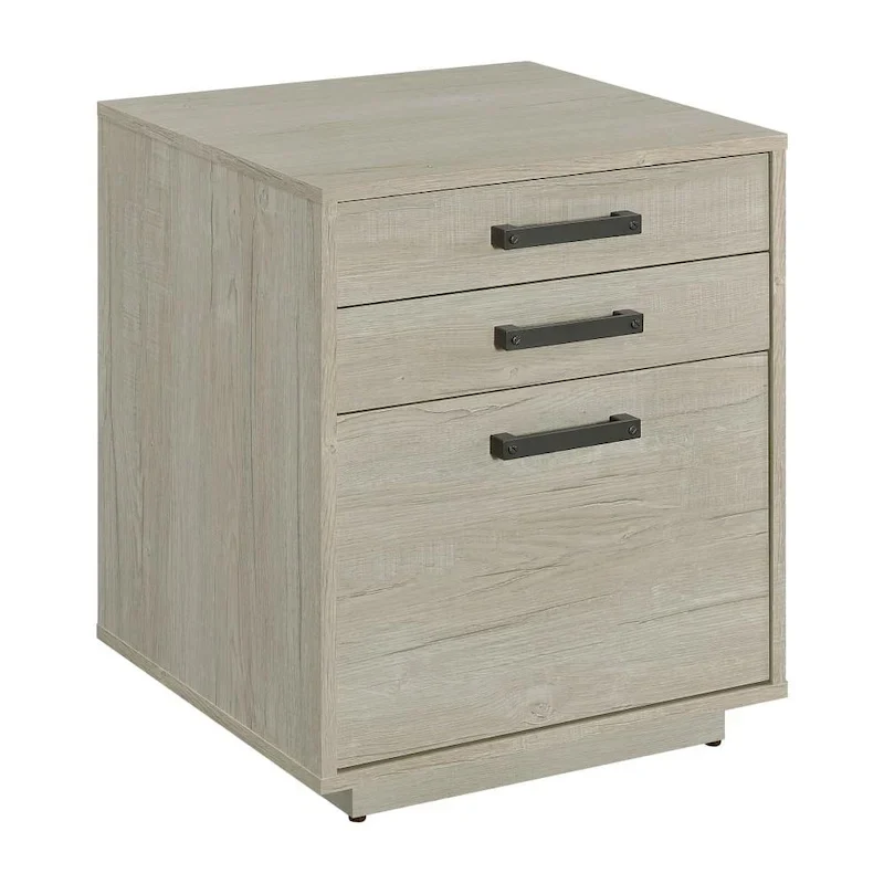 Whitewashed Grey & Black 3-Drawer Letter-Size Filing Cabinet