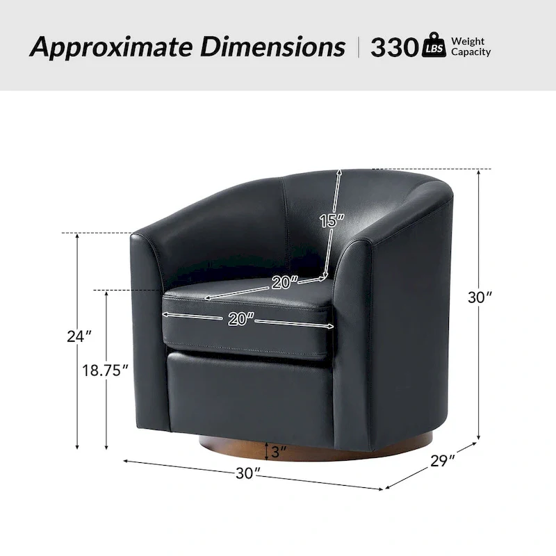 Althea Modern Genuine Leather Swivel Barrel Chair with Solid Wood Base By HULALA HOME