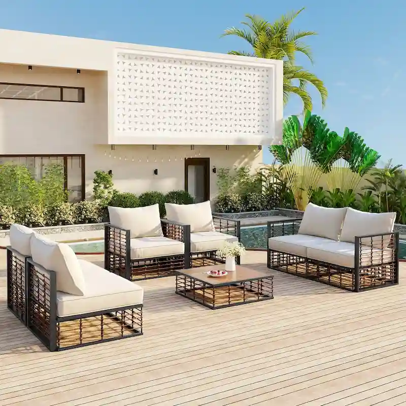 Nestfair 7-Piece Metal Patio Sectional Sofa Set with Thick Cushions and Coffee Table