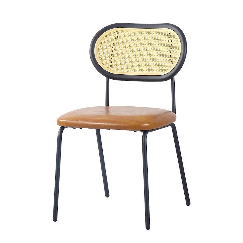 Modern Simple Leather Dining Chair with Metal Pipe and PP Back