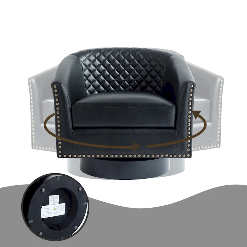 Faux Leather Nailheads Swivel Barrel Chair Set of 2