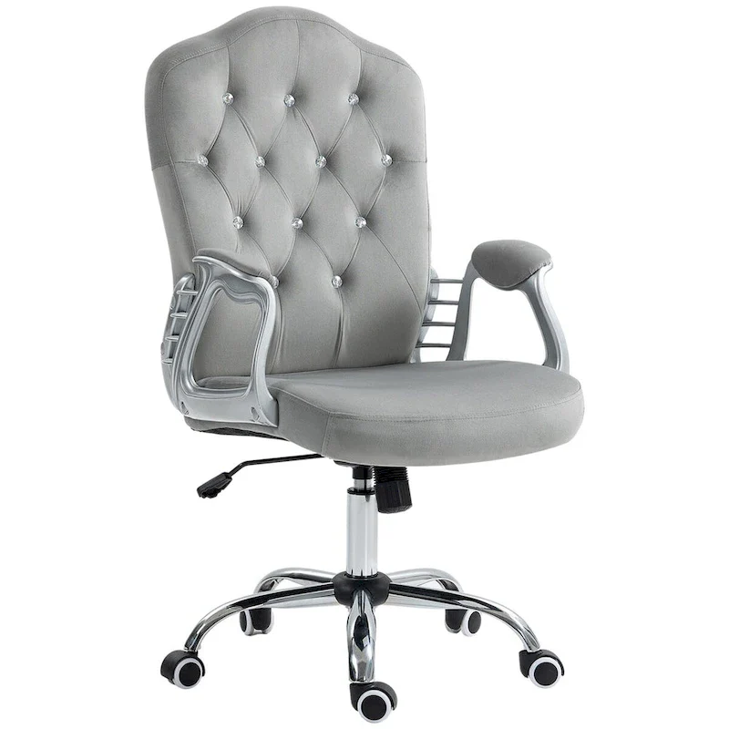 Vinsetto Home Office Chair,Velvet Computer Chair,Button Tufted Desk Chair with Swivel Wheels,Adjustable Height,and Tilt Function