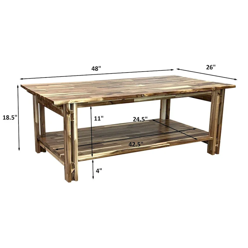 Acacia Wood Architectural Coffee Table with Shelf