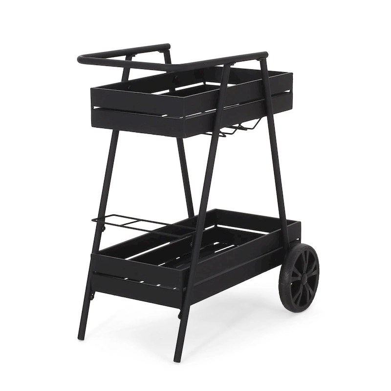 Modern Industrial Bar Cart with Iron Frame, Wheelbarrow-Inspired Design, Wine Bottle Holders and Mobile Rolling Wheels