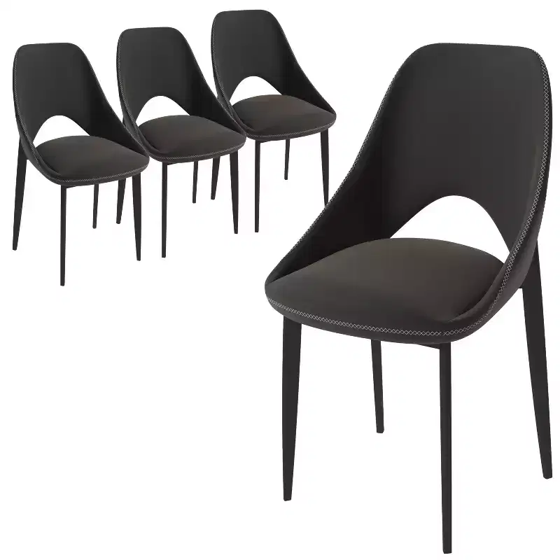 LeisureMod Amalfi Collection Upholstered Dining Chairs Set of 4  Curved Open Back Design with Powder-Coated Iron Legs for Kitchen & Dining Room