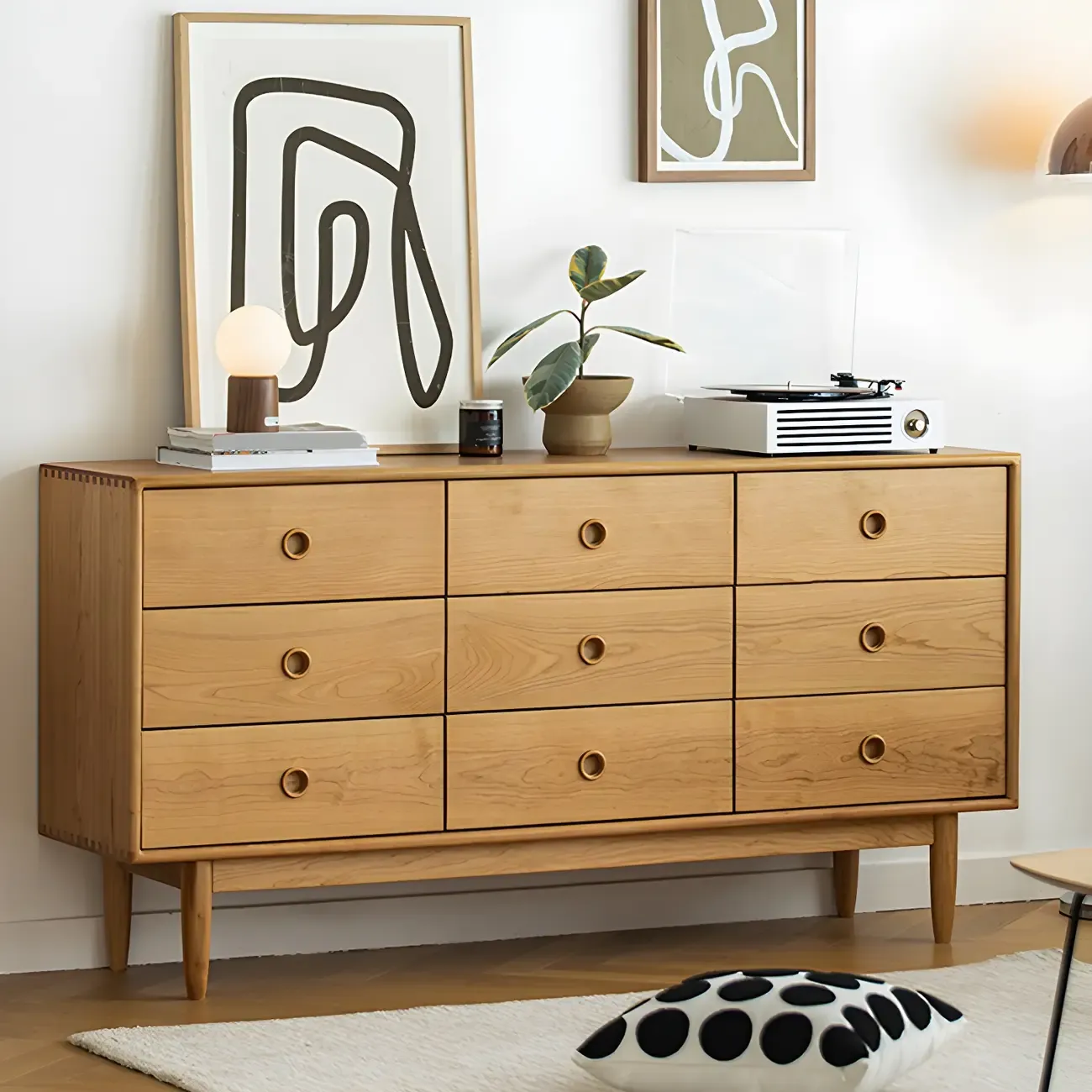 Nordic Natural Cherry Wooden Double Dresser with Drawers