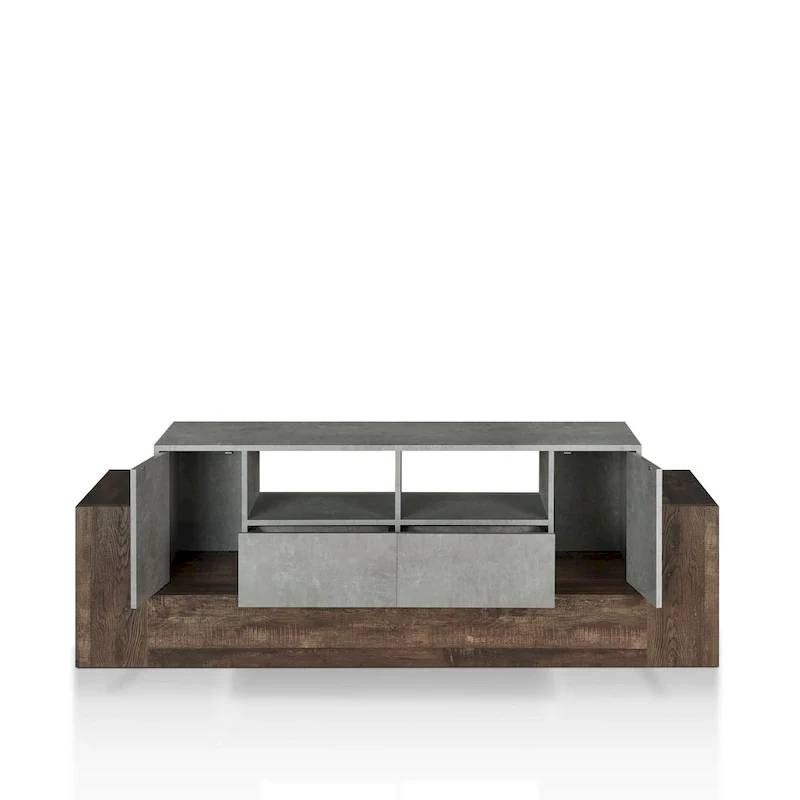 Geso Industrial Oak and Light Grey 71-inch 4-Shelf TV Console by Furniture of America