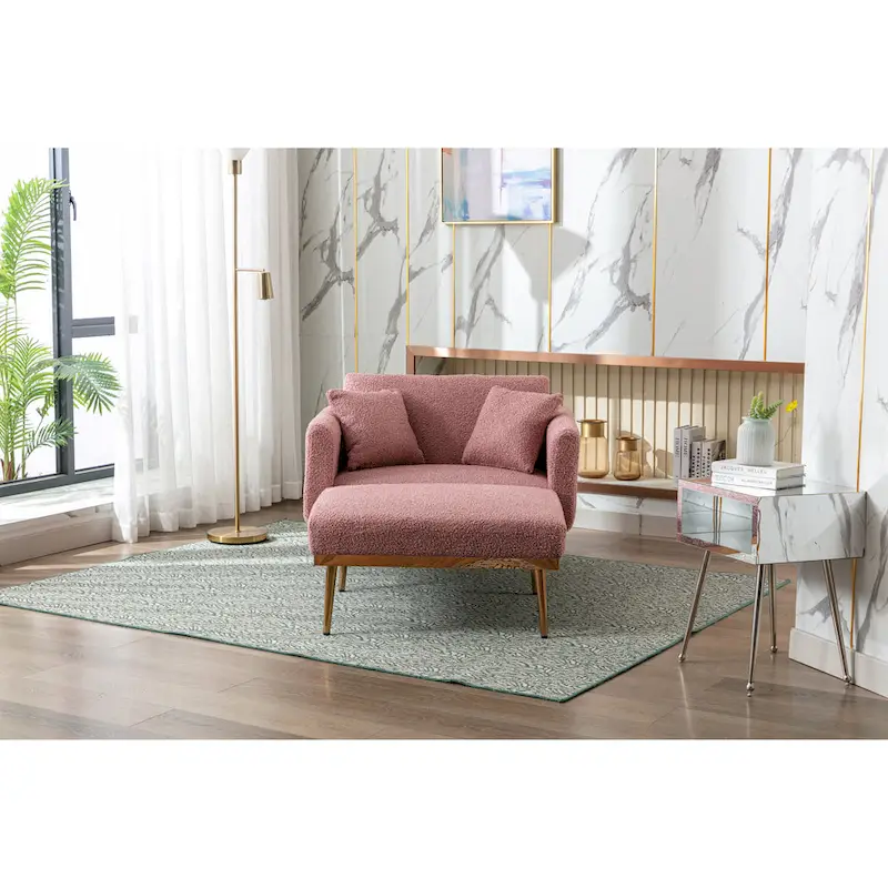 Teddy Fabric Upholstered Living Room Sleeper Sofa Chair With Rose Golden feet