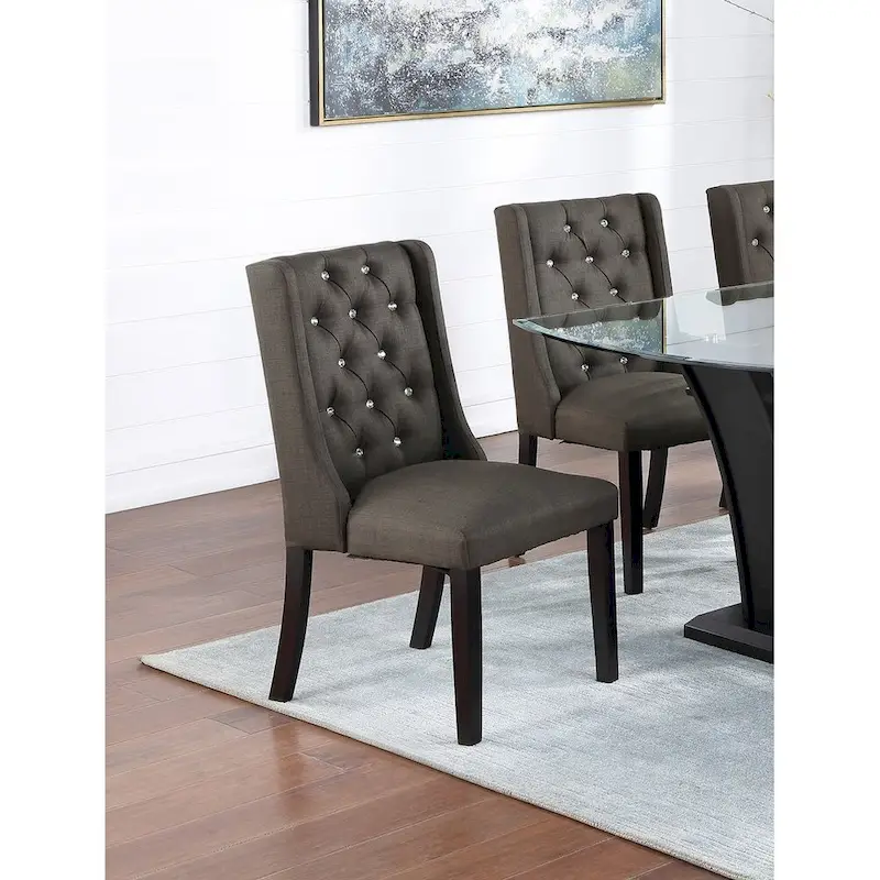Set of 2 Wingback Dining Chairs, Tufted Faux Leather