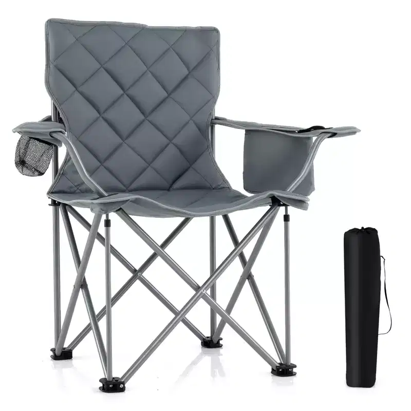 Costway Oversized Camping Chairs Heavy Duty Outdoor Folding Chair w/Cooler Pouch