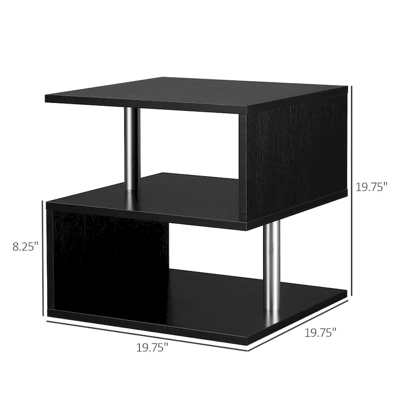 End Table,Accent Side Table,S-Shaped Coffee Table with Storage Shelf