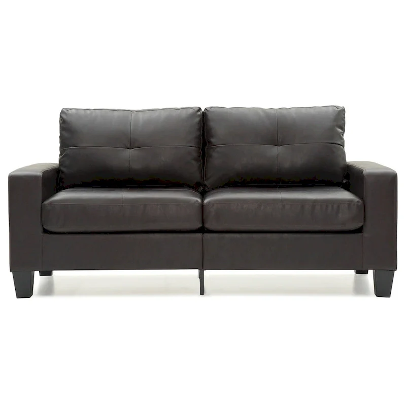 Square Arm Faux Leather Tufted Straight Sofa - 71 - Dark Brown