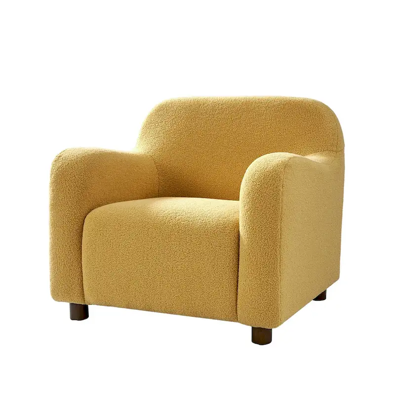 Wayne 35  Wide Boucle Upholstered Teddy Accent Chair with Solid Wood Legs by HULALA HOME