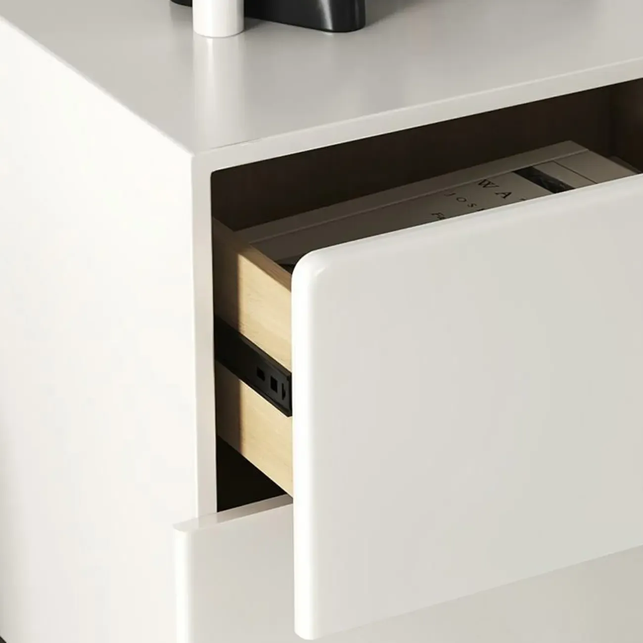 White Wood High-Gloss 2-Drawer Nightstand with Sphere Legs