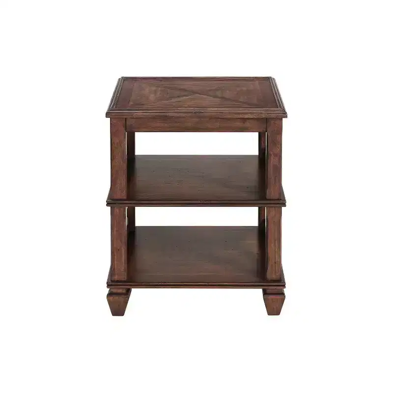 21" Bridgton Square Wood End Table with 2 Shelves Cherry - Alaterre Furniture: Mid-Century Style, Pine Material