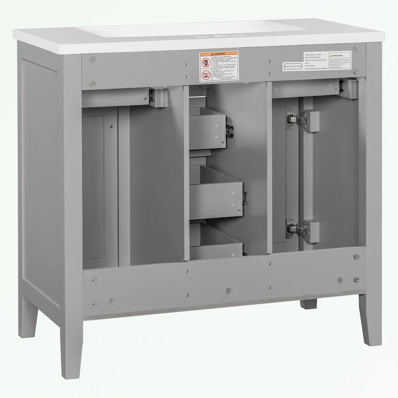 Bathroom Vanity with Ceramic Basin, Two Cabinets and Five Drawers