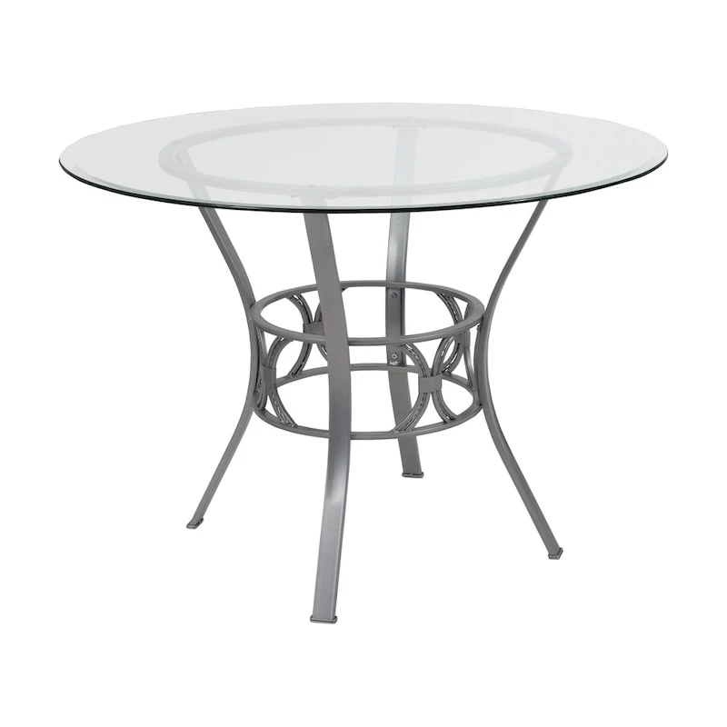Clear Glass Round Dining Table with Metal Frame 42-inch