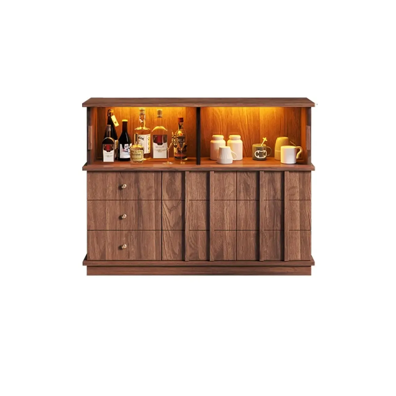 Modern Nut-brown Freestanding Wood Wine Bar Cabinet