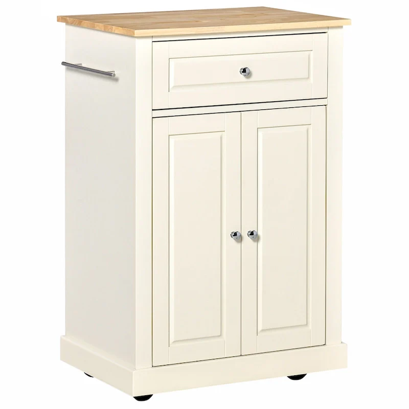 Rolling Kitchen Island Cart with Drawer and Cabinet - Black/Grey/Cream White