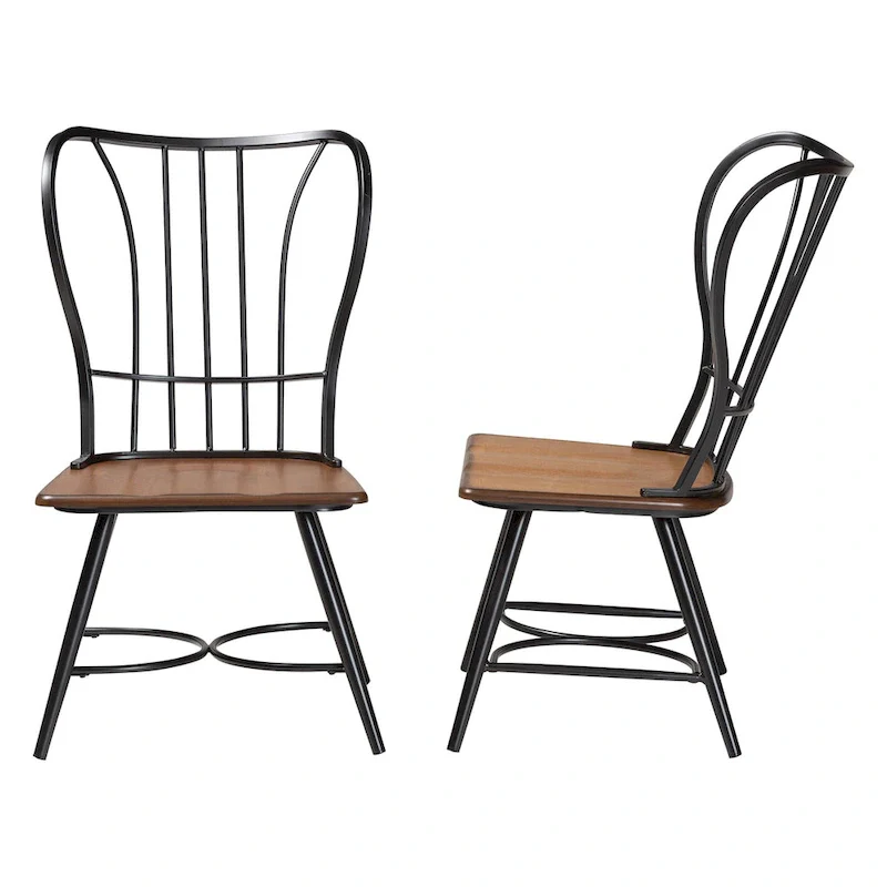 Industrial Metal and Wood Dining Chairs (Set of 2)
