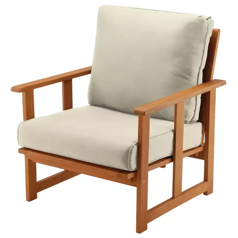 Eucalyptus Grandis Wood Cushioned Club Chair Beige - National Tree Company