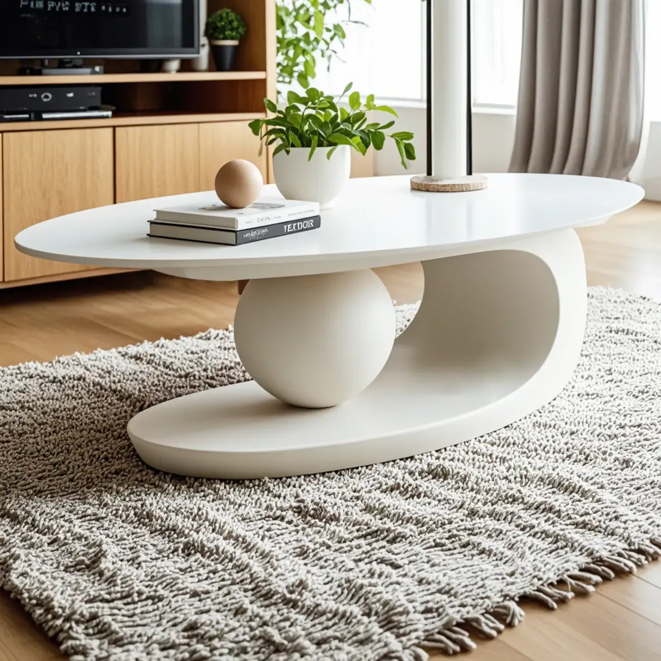 Modern Light Luxury White Oval Coffee Table with Metal Base