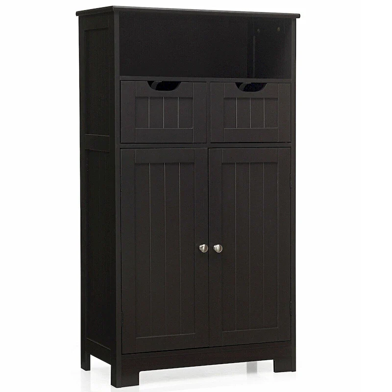 Floor Storage Cabinet with Drawers & Door, Espresso / Black / Grey — 3-Compartment